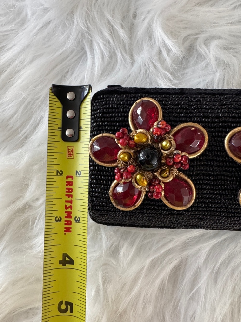 Mary Frances Black Beaded Evening Clutch with Red Gem Flower Accents - Picture 14 of 15